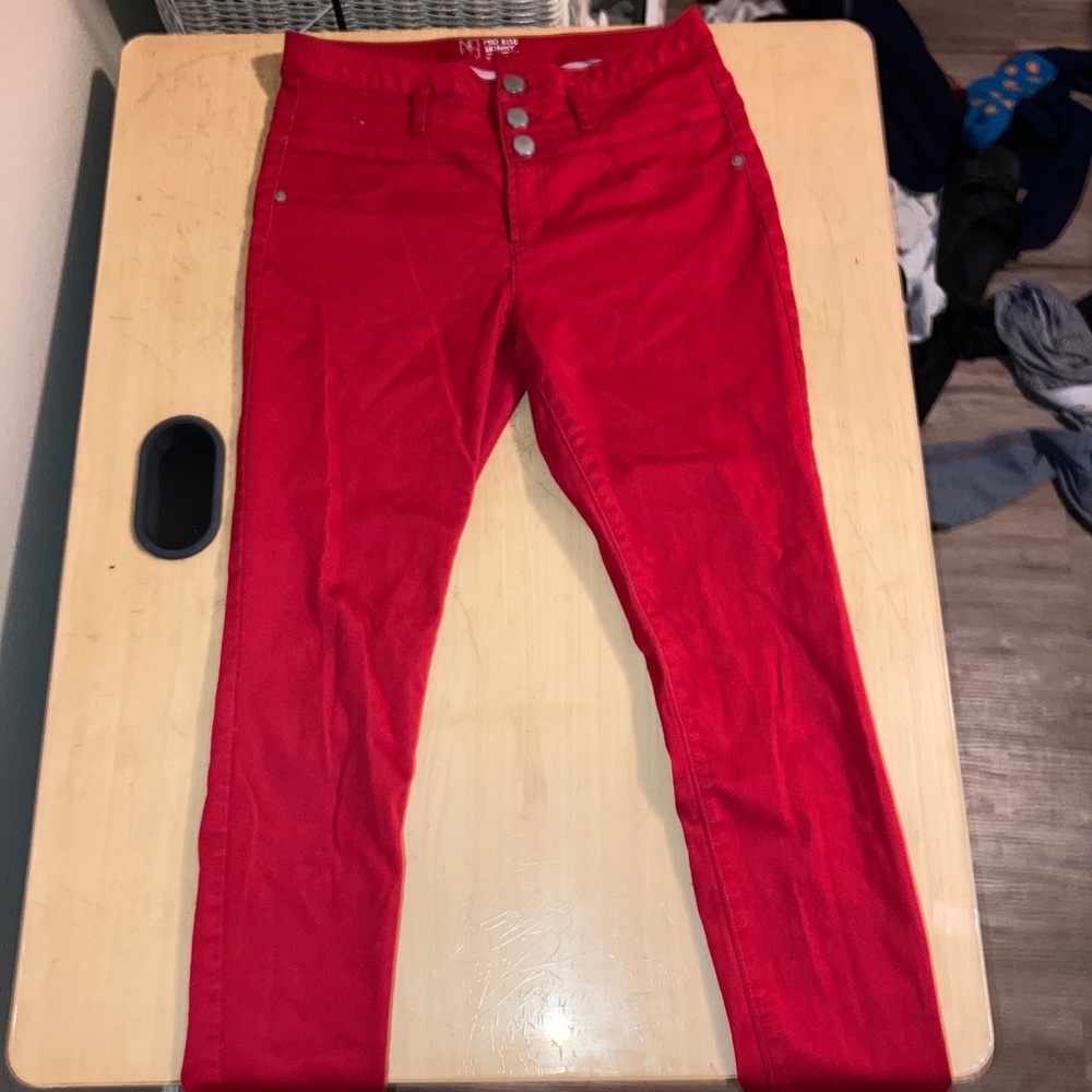 Red skinny jeans